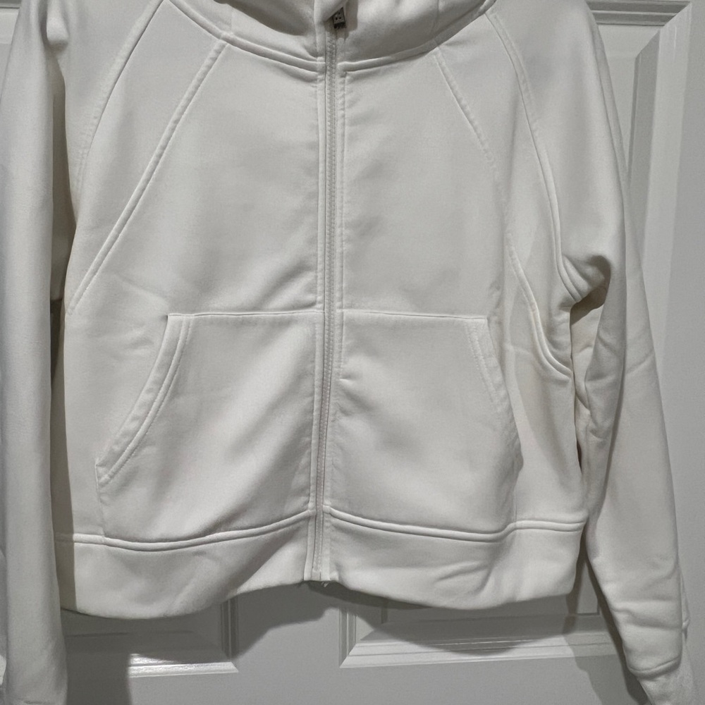 LASLULU Cropped White Zip-Up Hoodie